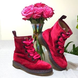 Dr. Martens style 10155 Cherry Red Velvet Boots, size W6